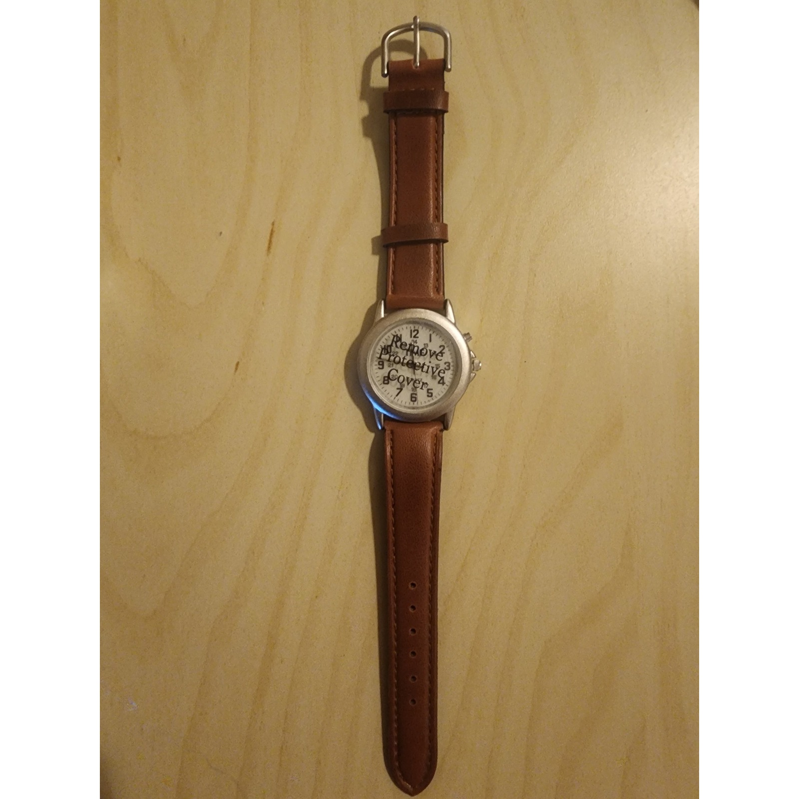 Vintage Time Magazine Mens Watch Brown Leather Strap White Dial Japan Movt As Is
